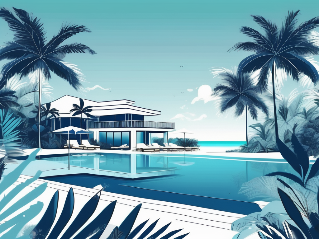 A luxurious resort surrounded by lush tropical plants